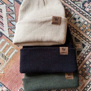 NWOT Beanie Set - Beige, Black, Green